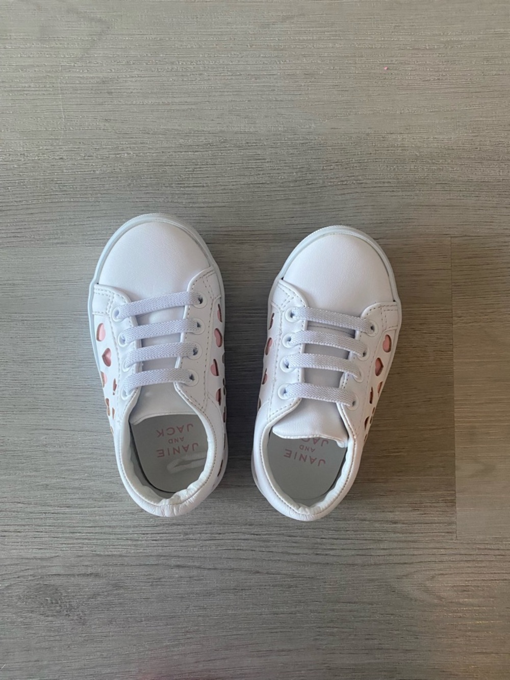Janie and Jack White Sneakers with Pink Heart Cutouts